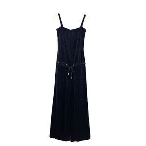 Juicy Couture Vintage Wide Leg Velour Jumpsuit Size S Black Y2K Sleeveless